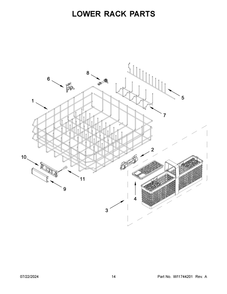 08 - Lower Rack Parts Diagram and Parts List for KDPM604KBS3  Whirlpool Dishwasher