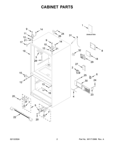 Cabinet Parts Diagram and Parts List for WRF540CWHB08  Whirlpool Refrigerator