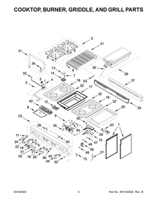 Cooktop, Burner, Griddle, And Grill Parts Diagram and Parts List for JGRP748HL01  Whirlpool Range