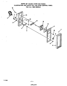 Oven Control Panel Diagram and Parts List for 1835*1A  Roper Range