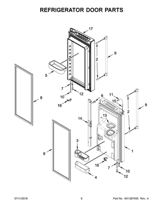 Refrigerator Door Parts Diagram and Parts List for IX7DDEXGZ002  Whirlpool Refrigerator
