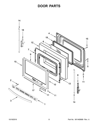 Door Parts Diagram and Parts List for WFE535S0JS0  Whirlpool Range