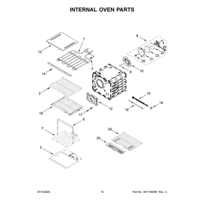 Internal Oven Parts Diagram and Parts List for KOED730SJP00  KitchenAid Wall Oven