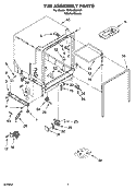 TUB ASSEMBLY PARTS Diagram and Parts List for 7DP840SWKX1  Whirlpool Dishwasher