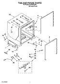 TUB AND FRAME PARTS Diagram and Parts List for 7GU3600XTSY1  Whirlpool Dishwasher