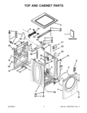 TOP AND CABINET PARTS Diagram and Parts List for WFL98HEBU0  Whirlpool Washer