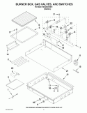 BURNER BOX, GAS VALVES, AND SWITCHES Diagram and Parts List for KGCU463VSS01  KitchenAid Cooktop