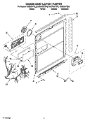 DOOR AND LATCH PARTS Diagram and Parts List for KUDK03ITBT3  KitchenAid Dishwasher