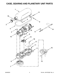 Case, Gearing And Planetary Unit Parts Diagram and Parts List for 5KSM70SHXWWH0  KitchenAid Mixer