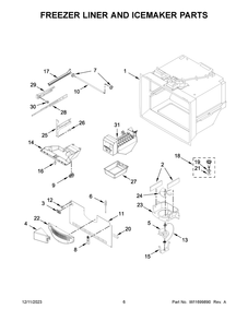 Freezer Liner And Icemaker Parts Diagram and Parts List for WRF535SWHV09  Whirlpool Refrigerator
