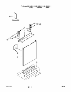 Door And Panel Parts Diagram and Parts List for 66513262K111  Kenmore Dishwasher