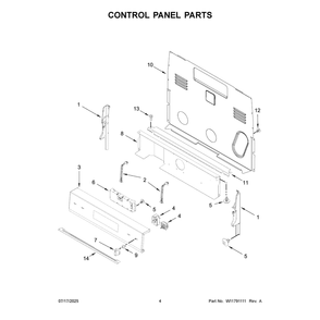 Control Panel Parts Diagram and Parts List for WFES3330RV2  Whirlpool Range