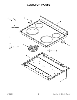Cooktop Parts Diagram and Parts List for YWFE520S0FW2  Whirlpool Range