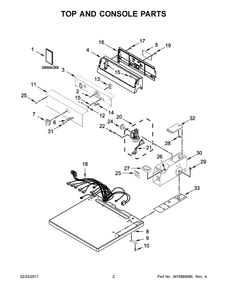 Top And Console Parts Diagram and Parts List for YQCEM2735FQ0  Whirlpool Dryer