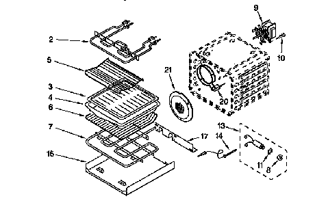 Internal Oven Diagram and Parts List for KEBS277DHW2  KitchenAid Wall Oven