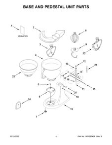 Base And Pedestal Unit Parts Diagram and Parts List for 5KSM195PSABM0  KitchenAid Mixer