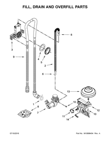 Fill, Drain And Overfill Parts Diagram and Parts List for IDF320PAFW1  Whirlpool Dishwasher