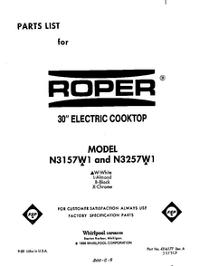 Front Cover Diagram and Parts List for N3257*1  Roper Range