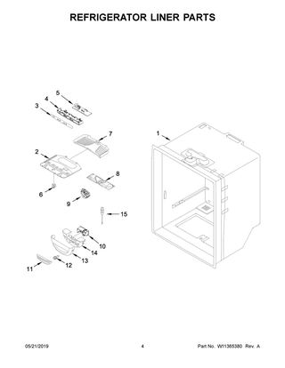 Refrigerator Liner Parts Diagram and Parts List for WRB322DMBB01  Whirlpool Refrigerator