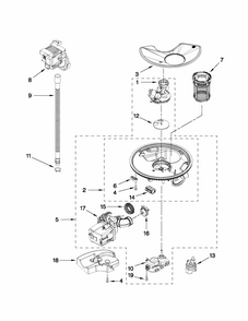 Pump And Motor Parts Diagram and Parts List for 66513259K113  Kenmore Dishwasher