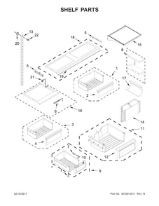 Shelf Parts Diagram and Parts List for KBFN502EPA01  KitchenAid Refrigerator