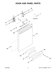 Door And Panel Parts Diagram and Parts List for KDFE204KWH2  KitchenAid Dishwasher