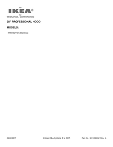 Cover Sheet Diagram and Parts List for IHW7302YS1  Whirlpool Range Hood