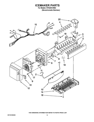 Icemaker Parts Diagram and Parts List for KFIS25XVMS3  Whirlpool Refrigerator