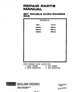 Front Cover Diagram and Parts List for 1835*1A  Roper Range