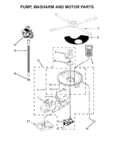 Pump, Washarm And Motor Parts Diagram and Parts List for KDTE104EBS4  KitchenAid Dishwasher