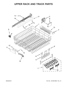 Upper Rack And Track Parts Diagram and Parts List for KDTE254EBL1  KitchenAid Dishwasher