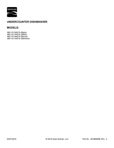Cover Sheet Diagram and Parts List for 66515113K218  Kenmore Dishwasher