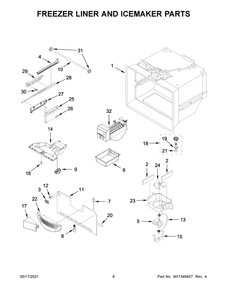 Freezer Liner And Icemaker Parts Diagram and Parts List for MFF2558FEZ08  Whirlpool Refrigerator