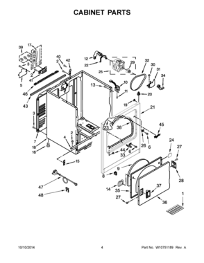 03 - CABINET PARTS Diagram and Parts List for YWED7300DW0  Whirlpool Dryer