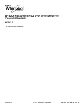 01 - COVER SHEET Diagram and Parts List for WOS97EC0HZ00  Whirlpool Wall Oven