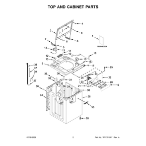 Top And Cabinet Parts Diagram and Parts List for WTW6150PW1  Whirlpool Washer