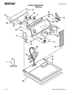 Top And Console Parts Diagram and Parts List for 7MWGD1602AW0  Whirlpool Dryer