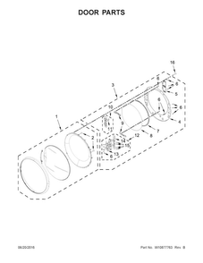 Door Parts Diagram and Parts List for WED92HEFBD0  Whirlpool Dryer