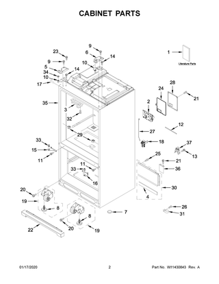Cabinet Parts Diagram and Parts List for KRFF507HPS01  Whirlpool Refrigerator