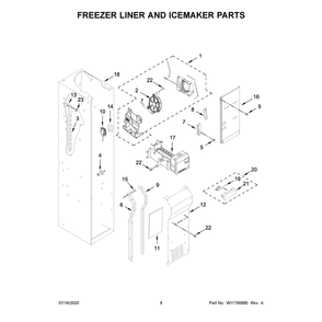Freezer Liner And Icemaker Parts Diagram and Parts List for KBSN702MPA01  KitchenAid Refrigerator