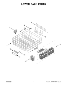 08 - Lower Rack Parts Diagram and Parts List for KDPM804KBS3  Whirlpool Dishwasher