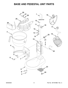 Base And Pedestal Unit Parts Diagram and Parts List for KSMC895CU1  KitchenAid Mixer