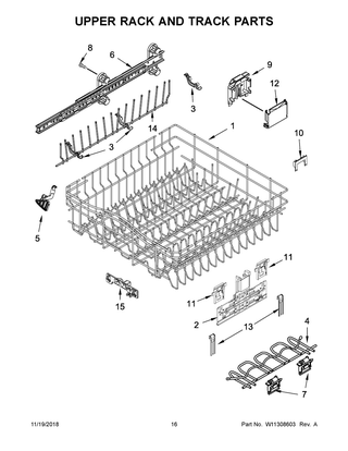 Upper Rack And Track Parts Diagram and Parts List for BLB14FRANA0  Whirlpool Dishwasher