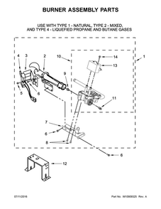Burner Assembly Parts Diagram and Parts List for 7MWGD9919EM1  Whirlpool Dryer