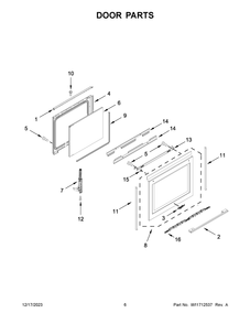 Door Parts Diagram and Parts List for YWEEA25H0HZ5  Whirlpool Range