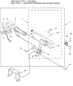 Burner Assembly Parts Diagram and Parts List for MGD6230HW4,MGD6230HC4  Whirlpool Dryer