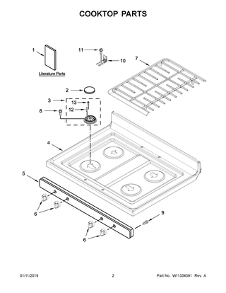 Cooktop Parts Diagram and Parts List for WFG520S0FS1  Whirlpool Range