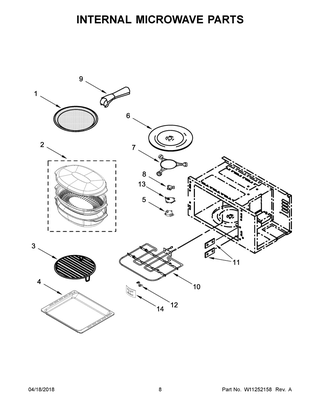 Internal Microwave Parts Diagram and Parts List for KOCE507EBL07  Whirlpool Microwave Oven Combo