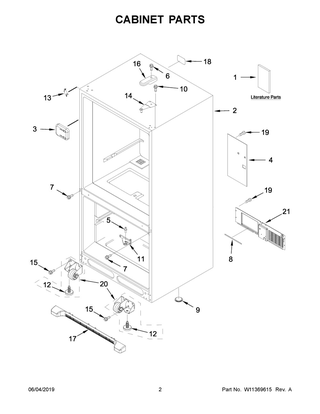 Cabinet Parts Diagram and Parts List for WRB329LFBM01  Whirlpool Refrigerator