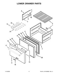 Lower Drawer Parts Diagram and Parts List for KUDF204ESB01  Whirlpool Wine and Beverage Cooler